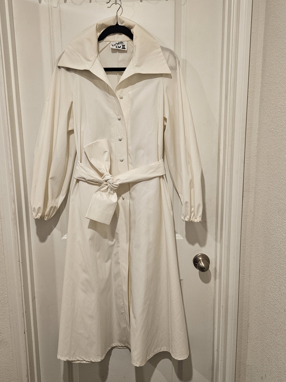 Les Wilk LW II Vintagw Striped Belted Trench Jacket Ivory White Size S